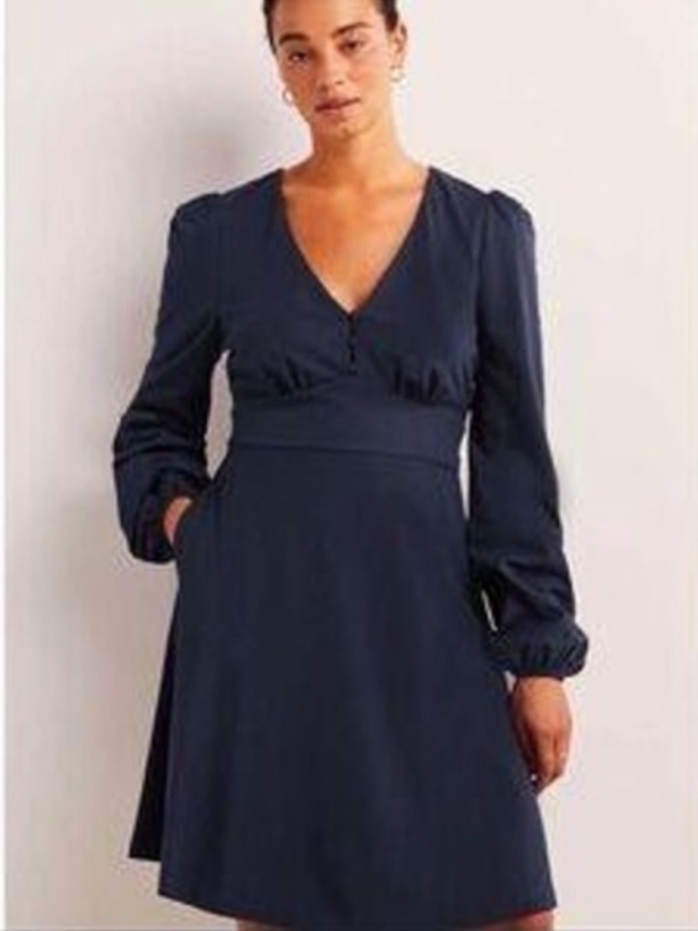 Boden Navy V-Neck Long Sleeve A-Line Dress 8